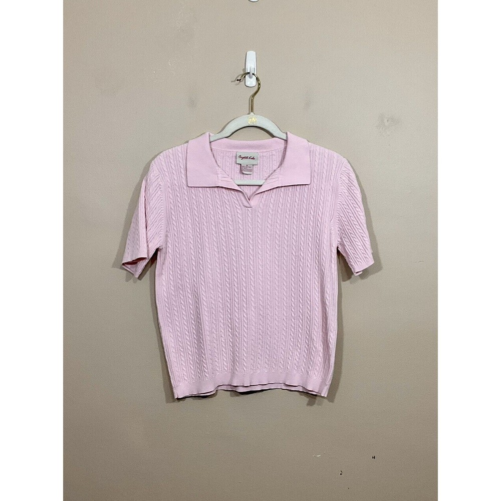 VTG Womens Short Sleeved Cable Knit Sweater M Pink Barbie Preppy Soft Girl Femme